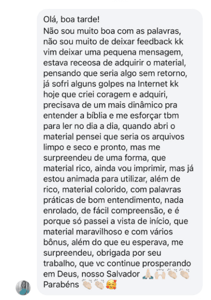 Cliente: material lindo, rico, de fácil compreensão