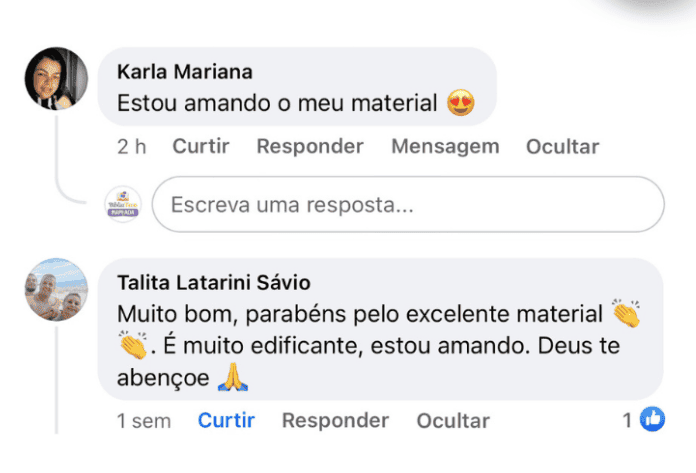 Clientes: estou amando o material, muito edificante, Deus te abençoe